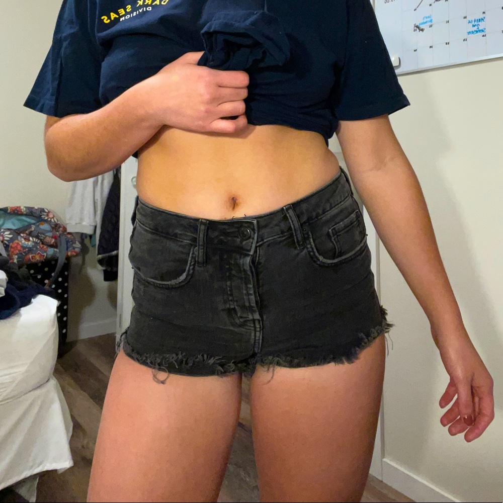Black Denim Distressed Shorts